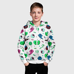 Толстовка на молнии детская Halloween light green pumpkin - паттерн, цвет: 3D-белый — фото 2