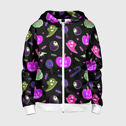 Толстовка на молнии детская Halloween pink black pumpkin, цвет: 3D-белый