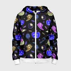 Толстовка на молнии детская Halloween blue black pumpkin, цвет: 3D-белый