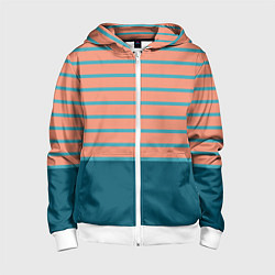 Толстовка на молнии детская Полосатый мандариновый морской рассвет, цвет: 3D-белый