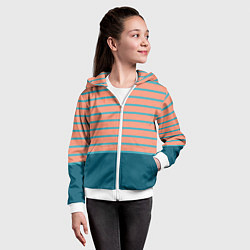 Толстовка на молнии детская Полосатый мандариновый морской рассвет, цвет: 3D-белый — фото 2
