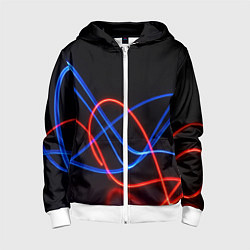 Детская толстовка на молнии Красно синие неоновые линии на черном фоне