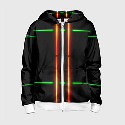 Толстовка на молнии детская Neon green black red line, цвет: 3D-белый