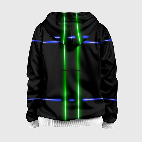 Детская толстовка на молнии Neon black light blue green line / 3D-Белый – фото 2