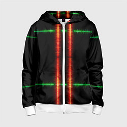 Толстовка на молнии детская Color black green red lines, цвет: 3D-белый