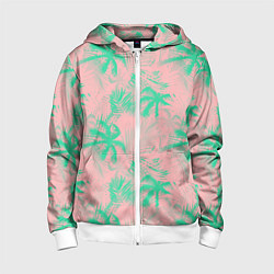 Толстовка на молнии детская Palm turquoise pink, цвет: 3D-белый