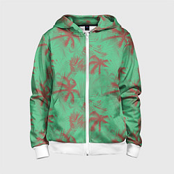 Толстовка на молнии детская Palm brown turquoise, цвет: 3D-белый