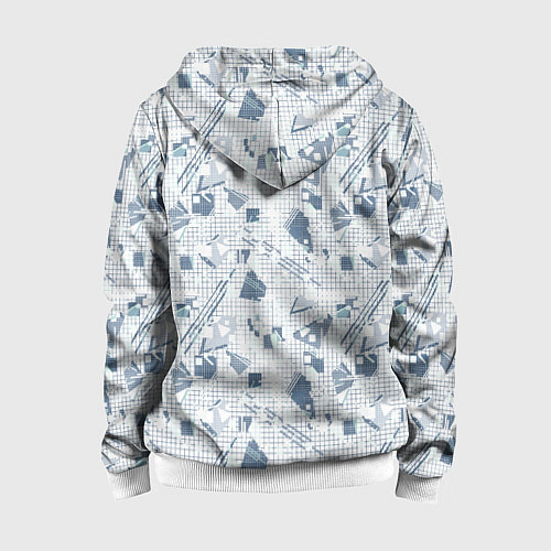 Детская толстовка на молнии Мемфис синий с серым клетчатый геометрический узор / 3D-Белый – фото 2