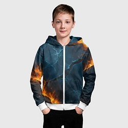 Толстовка на молнии детская Разлом плит с огнем, цвет: 3D-белый — фото 2