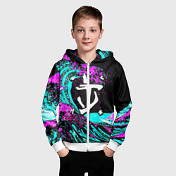 Толстовка на молнии детская Doom самураи неоновая волна, цвет: 3D-белый — фото 2