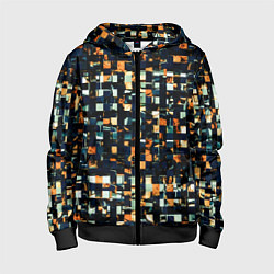 Толстовка на молнии детская Тёмный синий с оранжевым кубики абстракция, цвет: 3D-черный