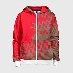 Толстовка на молнии детская Абстрактные алые пятна на цвете какао, цвет: 3D-белый