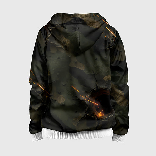 Детская толстовка на молнии Огненные следы от пуль на камуфляже / 3D-Белый – фото 2