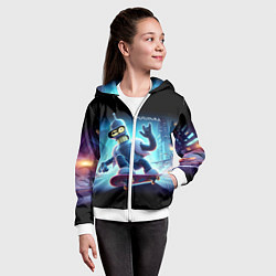 Толстовка на молнии детская Bender is a skateboarder in neon street - ai art, цвет: 3D-белый — фото 2