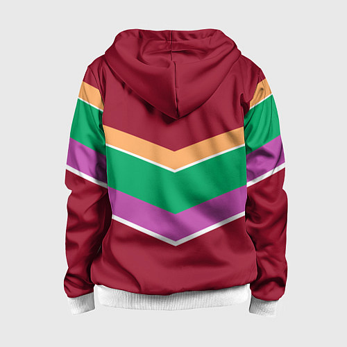 Детская толстовка на молнии Тёмный красный с полосами / 3D-Белый – фото 2