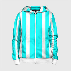 Толстовка на молнии детская Color blue white stripes, цвет: 3D-белый