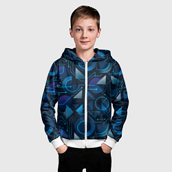 Толстовка на молнии детская Футуристическая сине-фиолетовая абстракция с хакер, цвет: 3D-белый — фото 2