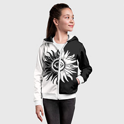 Толстовка на молнии детская Солнце черно-белое, цвет: 3D-белый — фото 2