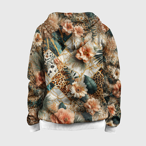 Детская толстовка на молнии Цветы на кусках мрамора и леопардовом узоре / 3D-Белый – фото 2