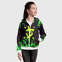 Толстовка на молнии детская Doom зелёный огонь, цвет: 3D-белый — фото 2
