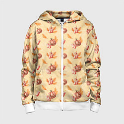 Толстовка на молнии детская Хеллоуин с тыквой и листьями, цвет: 3D-белый