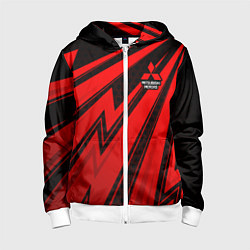 Толстовка на молнии детская Митсубиси - красные молнии, цвет: 3D-белый