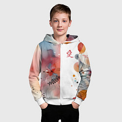 Толстовка на молнии детская Иероглиф любовь - абстрактный паттерн, цвет: 3D-белый — фото 2