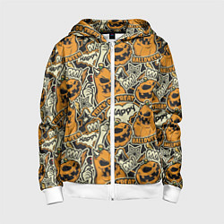 Толстовка на молнии детская Хэллоуин тыквы, цвет: 3D-белый