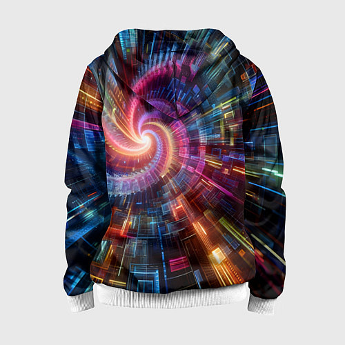 Детская толстовка на молнии Fractal neon spiral - ai art fantasy / 3D-Белый – фото 2