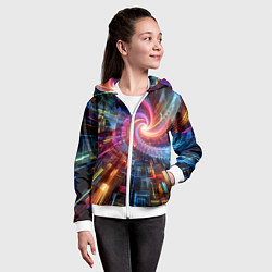 Толстовка на молнии детская Fractal neon spiral - ai art fantasy, цвет: 3D-белый — фото 2