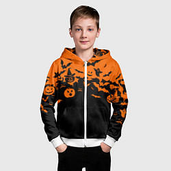 Толстовка на молнии детская Хэллоуин тыквы и призраки, цвет: 3D-белый — фото 2