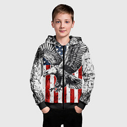 Толстовка на молнии детская Орел на фоне американского флага USA, цвет: 3D-черный — фото 2