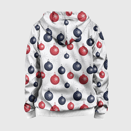 Детская толстовка на молнии Синие и красные новогодние шары со снежинками / 3D-Белый – фото 2