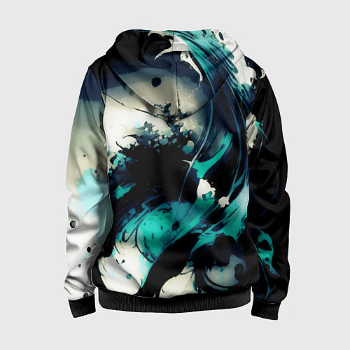 Детская толстовка на молнии Чёрный с бирюзовым абстракция тёмные краски / 3D-Черный – фото 2
