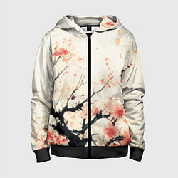 Толстовка на молнии детская Чёрное дерево с цветами абстракция, цвет: 3D-черный