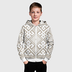 Толстовка на молнии детская Славянские узоры в бежевом цвете, цвет: 3D-белый — фото 2