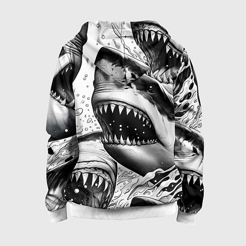 Детская толстовка на молнии Белая акула - стая / 3D-Белый – фото 2