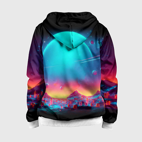 Детская толстовка на молнии Космонавт Бендер на неоновой планете / 3D-Белый – фото 2