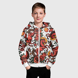 Толстовка на молнии детская Красный конь в стиле татуировки, цвет: 3D-белый — фото 2