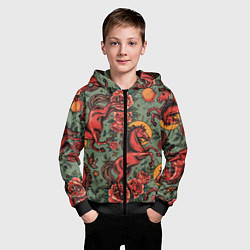 Толстовка на молнии детская Красный конь и розы, цвет: 3D-черный — фото 2