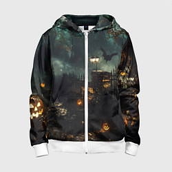 Толстовка на молнии детская Ночь тыкв и теней, цвет: 3D-белый
