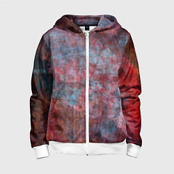 Толстовка на молнии детская Абстракция - red rust on blue, цвет: 3D-белый