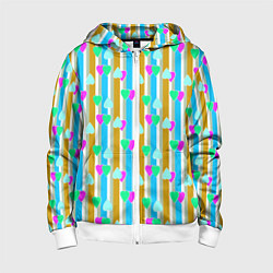 Толстовка на молнии детская Полосатый с сердечками ретро в горошек, цвет: 3D-белый