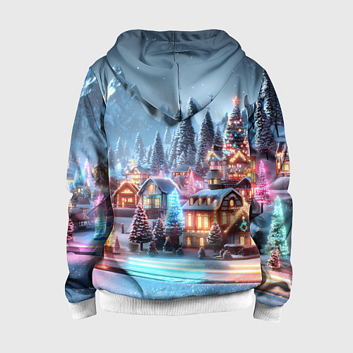 Детская толстовка на молнии Городок в новогодних огоньках / 3D-Белый – фото 2