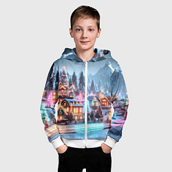 Толстовка на молнии детская Городок в новогодних огоньках, цвет: 3D-белый — фото 2