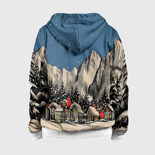 Детская толстовка на молнии Небольшой новогодний город в горах / 3D-Белый – фото 2