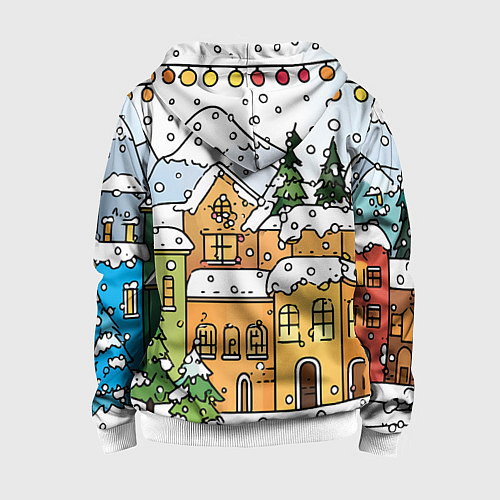 Детская толстовка на молнии Новогодний снегопад / 3D-Белый – фото 2