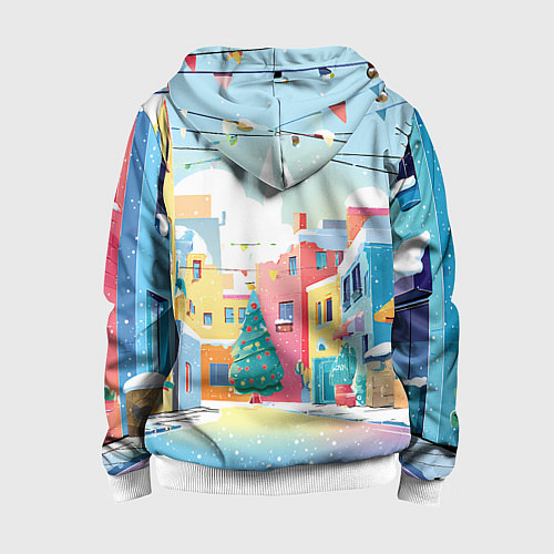 Детская толстовка на молнии Разноцветный новогодний дворик / 3D-Белый – фото 2