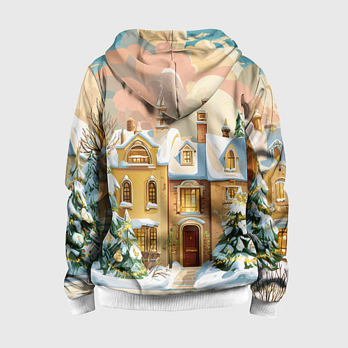 Детская толстовка на молнии Новогодний город / 3D-Белый – фото 2