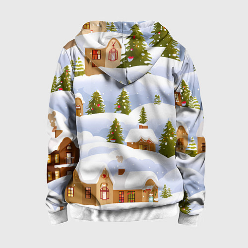 Детская толстовка на молнии Новогодние домики и елочки / 3D-Белый – фото 2